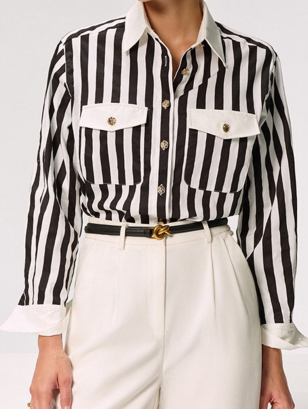 Commense Cotton Blend Striped Metal Button Shirt, Size S.